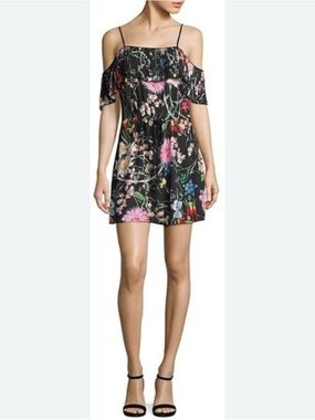DELFI COLLECTIVE Women Green Dress M Accordion Neck Anthropologie Black